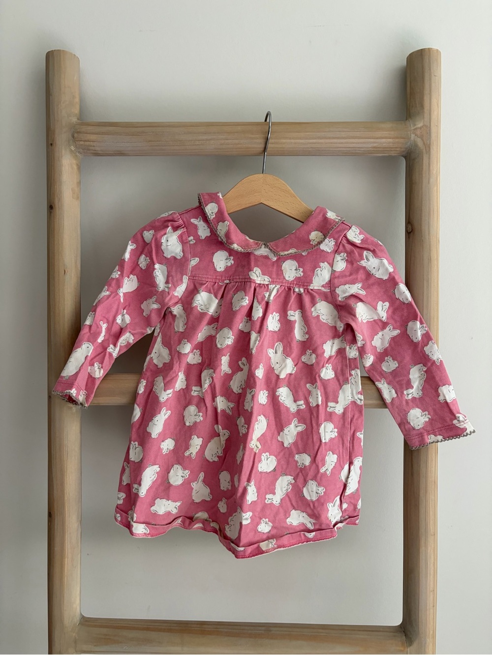 Baby Boden Pink Bunny Print Long Sleeve dress